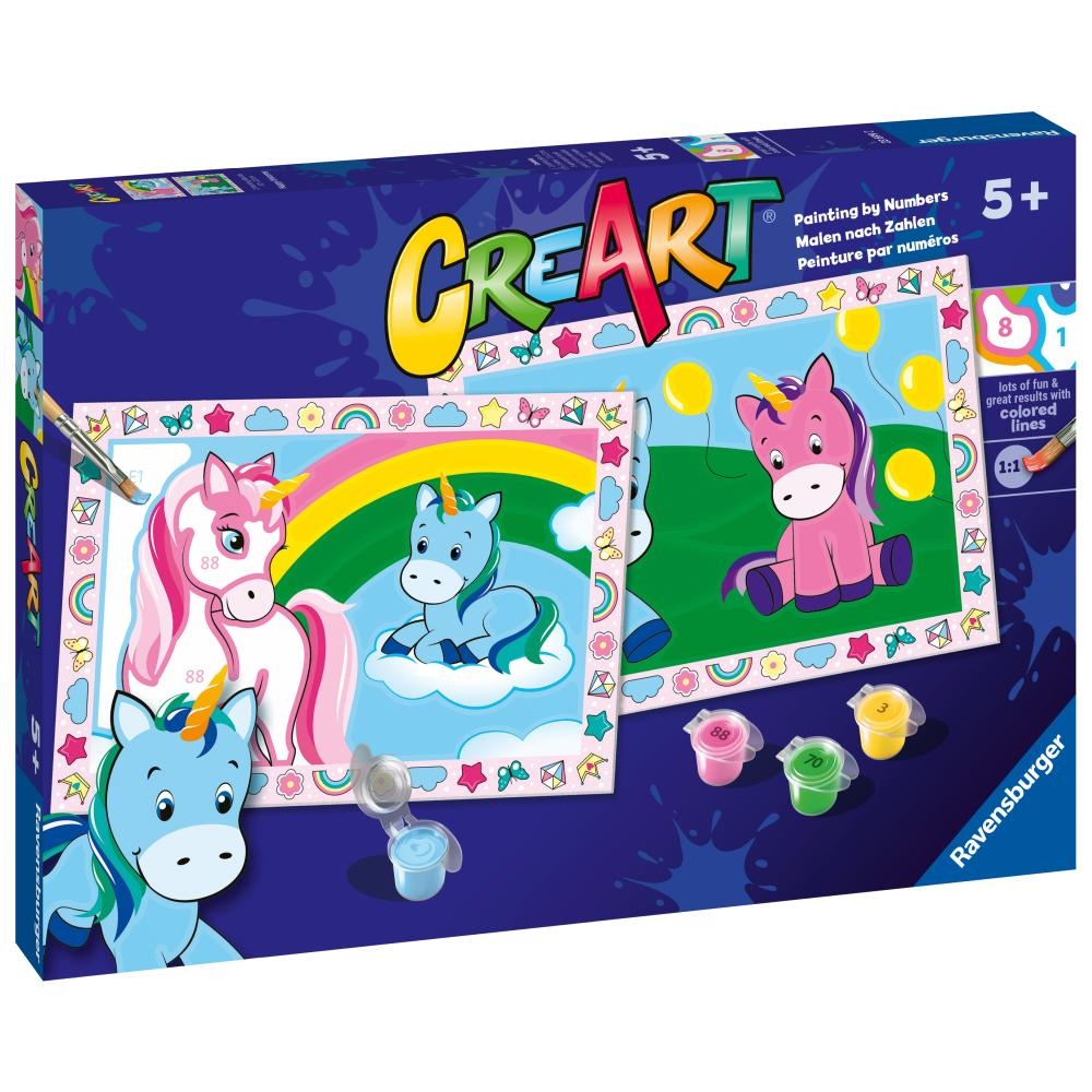 Ravensburger - CreArt pictura pe numere pentru copii 2 sabloane unicorni veseli - 1 | YEO