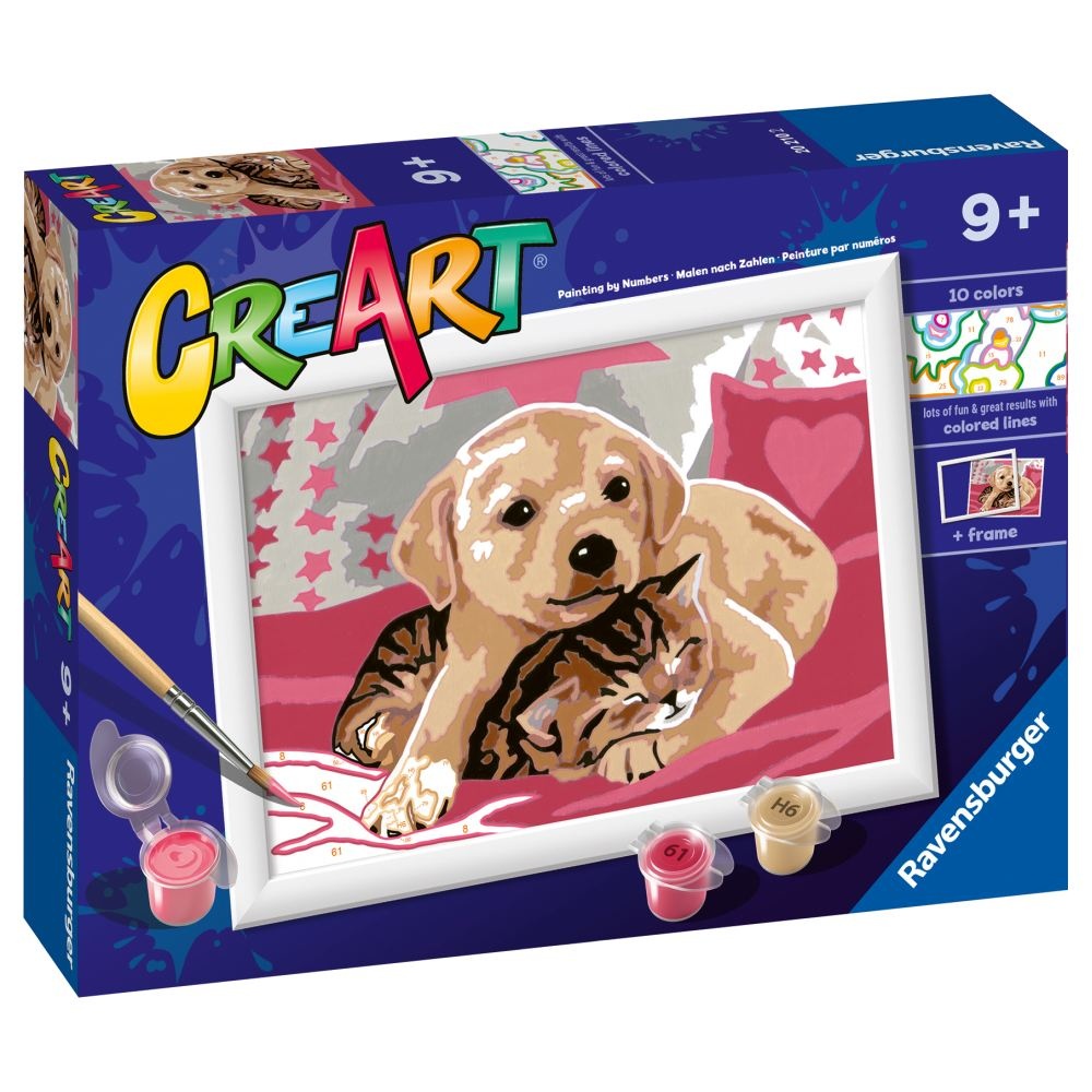 Ravensburger - CreArt pictura pe numere pentru copii catelus si pisicuta pe patura - 1 | YEO