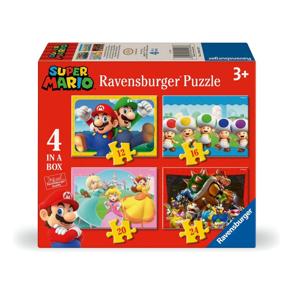 Ravensburger - Puzzle Super Mario 4 buc in cutie 12 16 20 24 piese