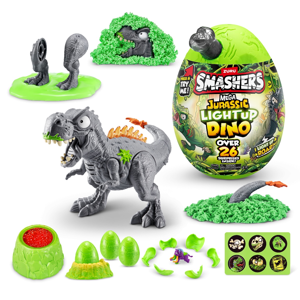 Smashers - Mega Ou surpriza cu peste 26 accesorii, Dino Jurassic Light-Up - 1 | YEO