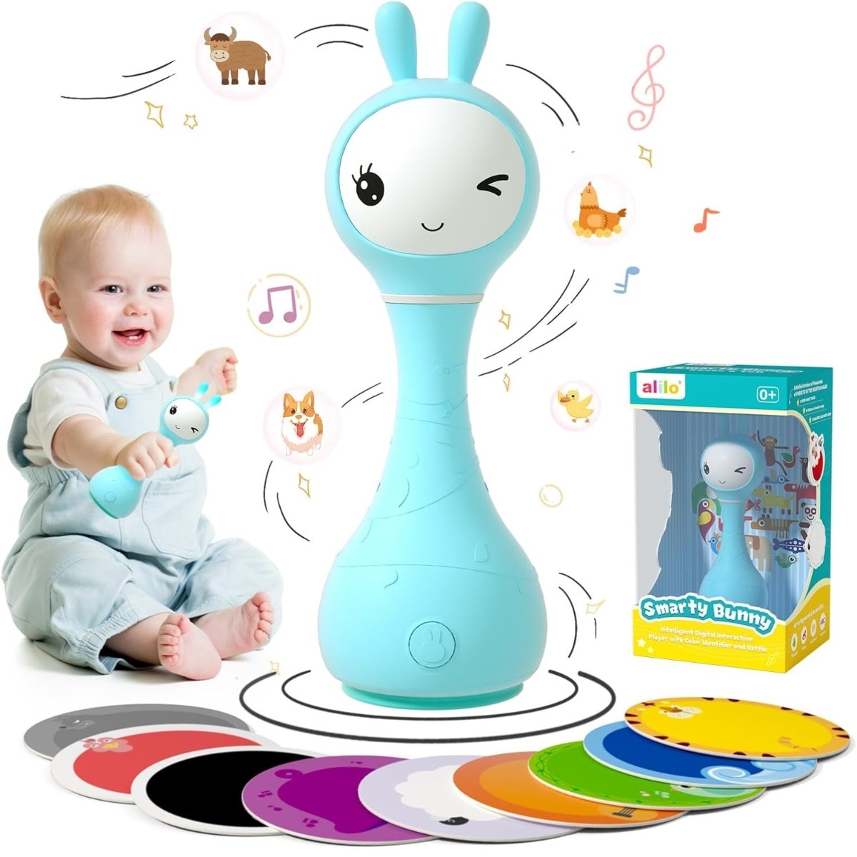 Alilo Smarty Bunny - Iepuras interactiv pentru bebelusi, albastru, RO/EN