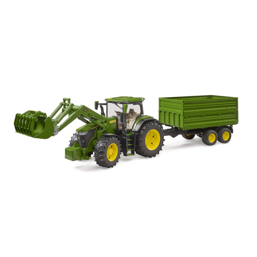 Bruder tractor John Deere 7R 350 cu incarcator frontal si remorca basculanta pe osie - 1 | YEO