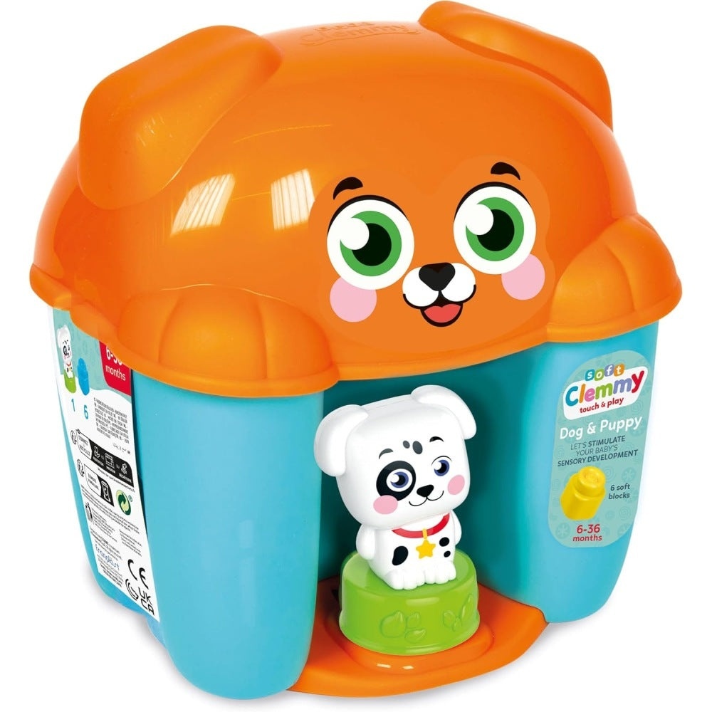 Clementoni - Jucarie educationala Soft Clemmy cos Catelus cu cuburi de constructie moi si lavabile - 1 | YEO