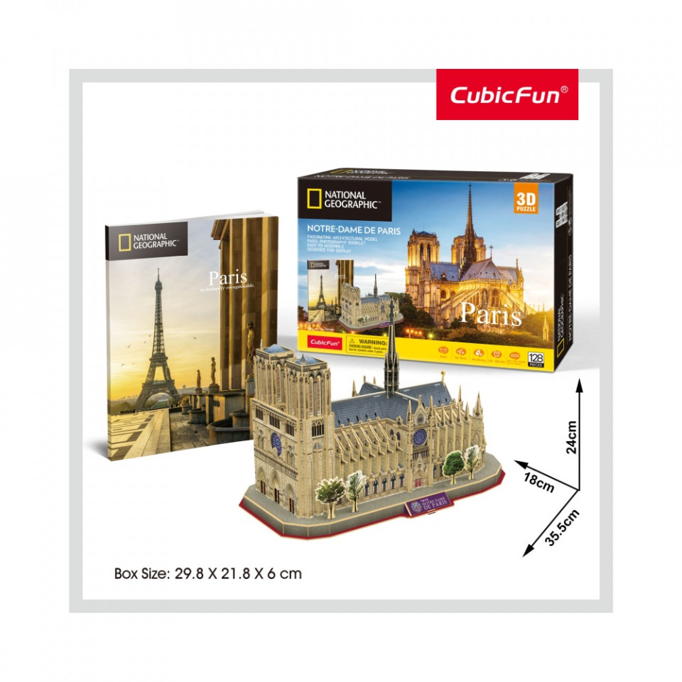 Cubic Fun - Puzzle 3D+Brosura-Notre Dame Paris 128 Piese - 2 | YEO