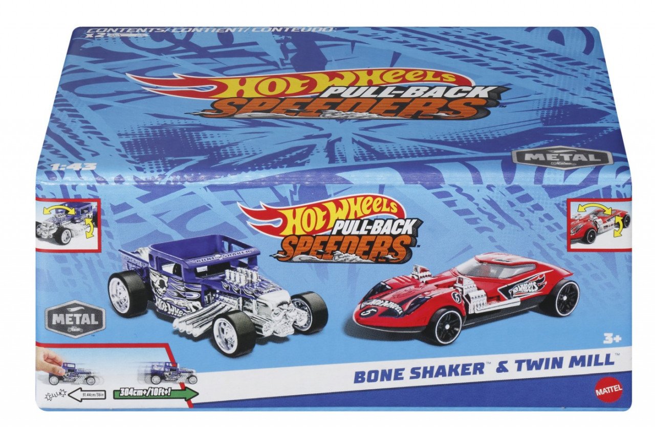 Hot Wheels Set 2 Masinute Metalice Pull Back Bone Shaker Si Twin Mill 1:43 - 1 | YEO