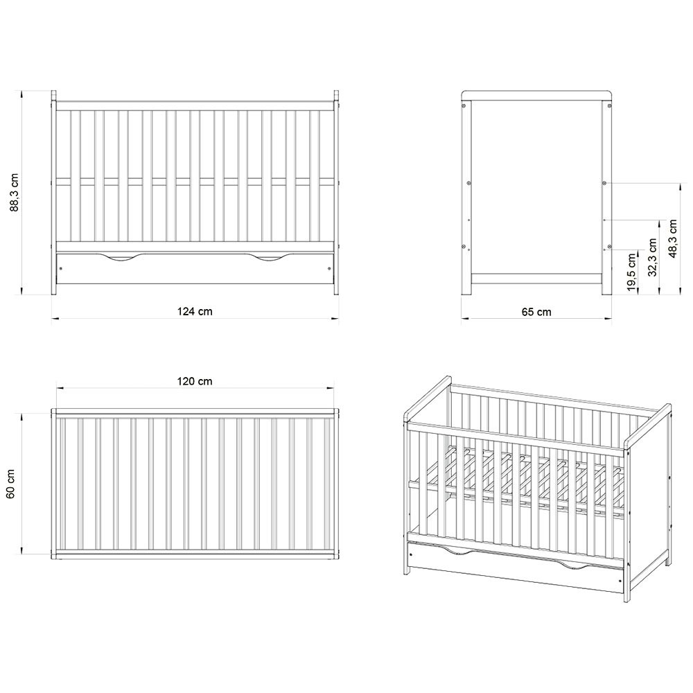 Patut copii din lemn Hubners Paula 120x60 alb cu sertar - 1 | YEO