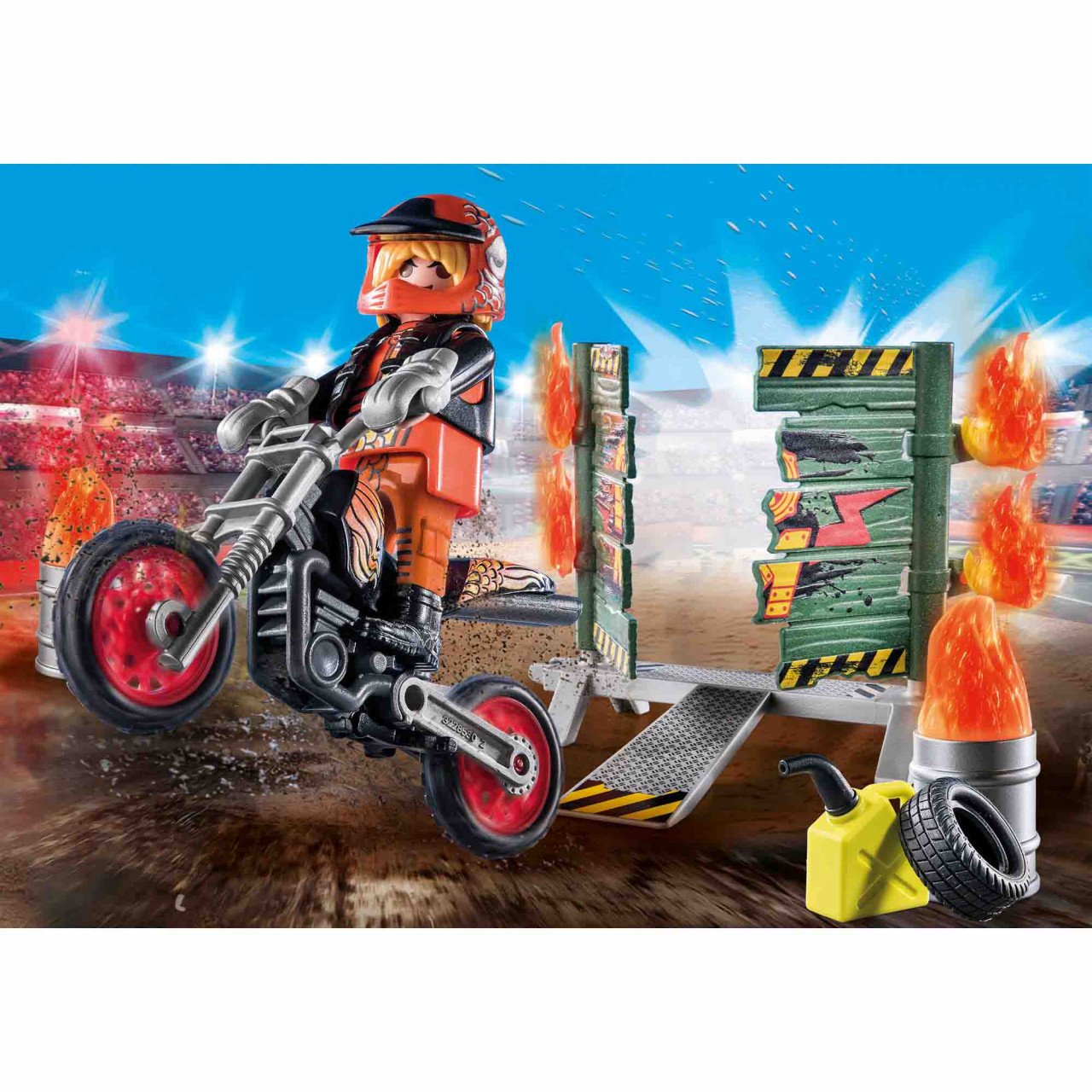 Playmobil - Set Motociclist Stuntshow Si Perete De Foc - 1 | YEO