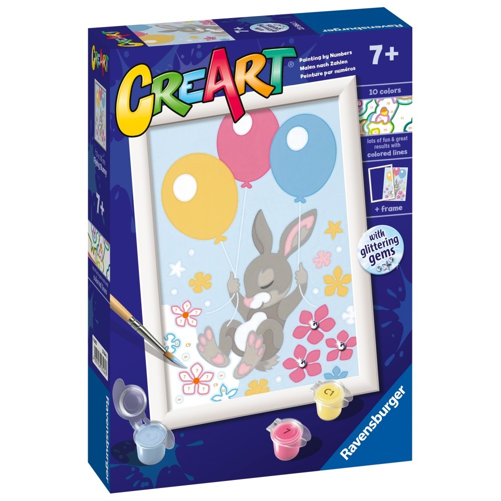 Ravensburger - CreArt pictura pe numere pentru copii iepuras cu baloane si cu pietre sclipitoare - 1 | YEO