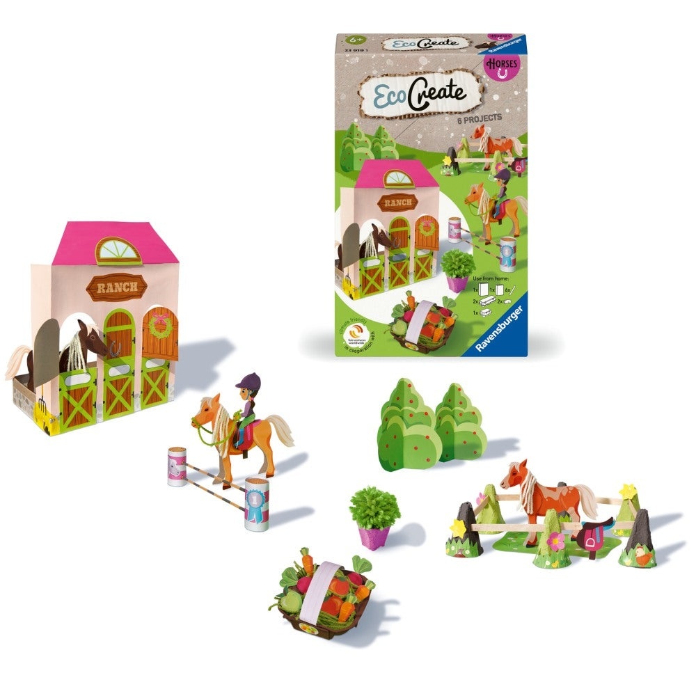 Ravensburger - Eco Create Set de creatie ferma de cai ce include 6 proiecte