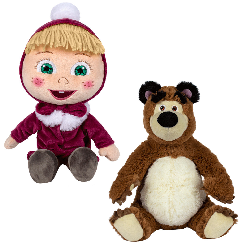 Set 2 jucarii din plus Masha cu pardesiu 26 cm si Ursul 25 cm, Masha & The Bear - 1 | YEO