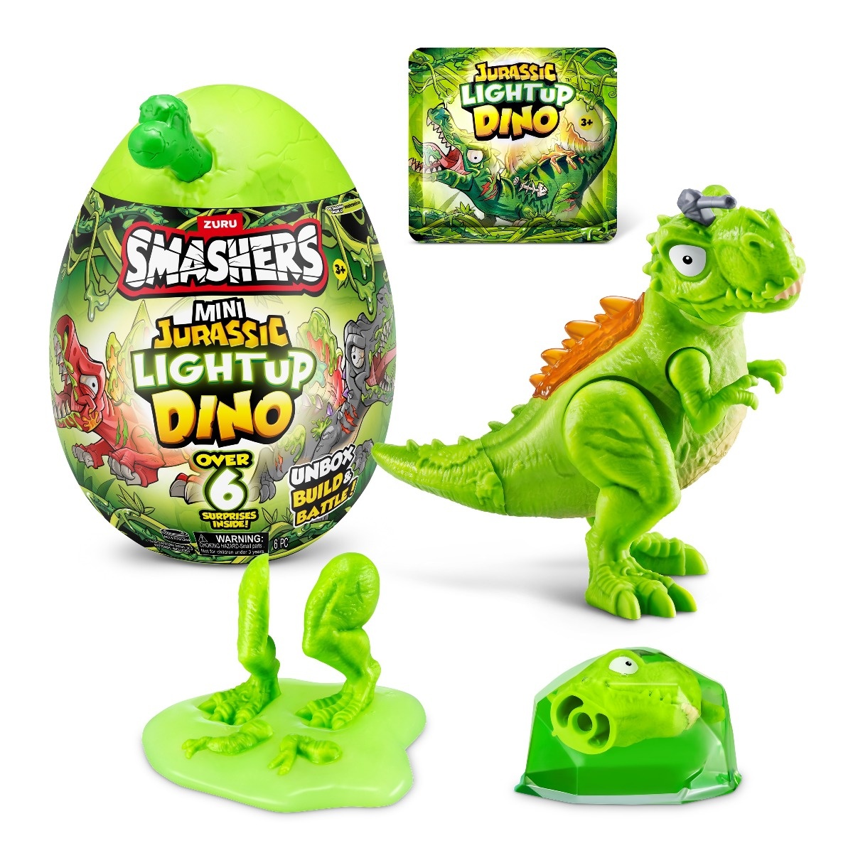 Smashers - Mini Ou surpriza cu peste 6 accesorii, Dino Jurassic Light-Up