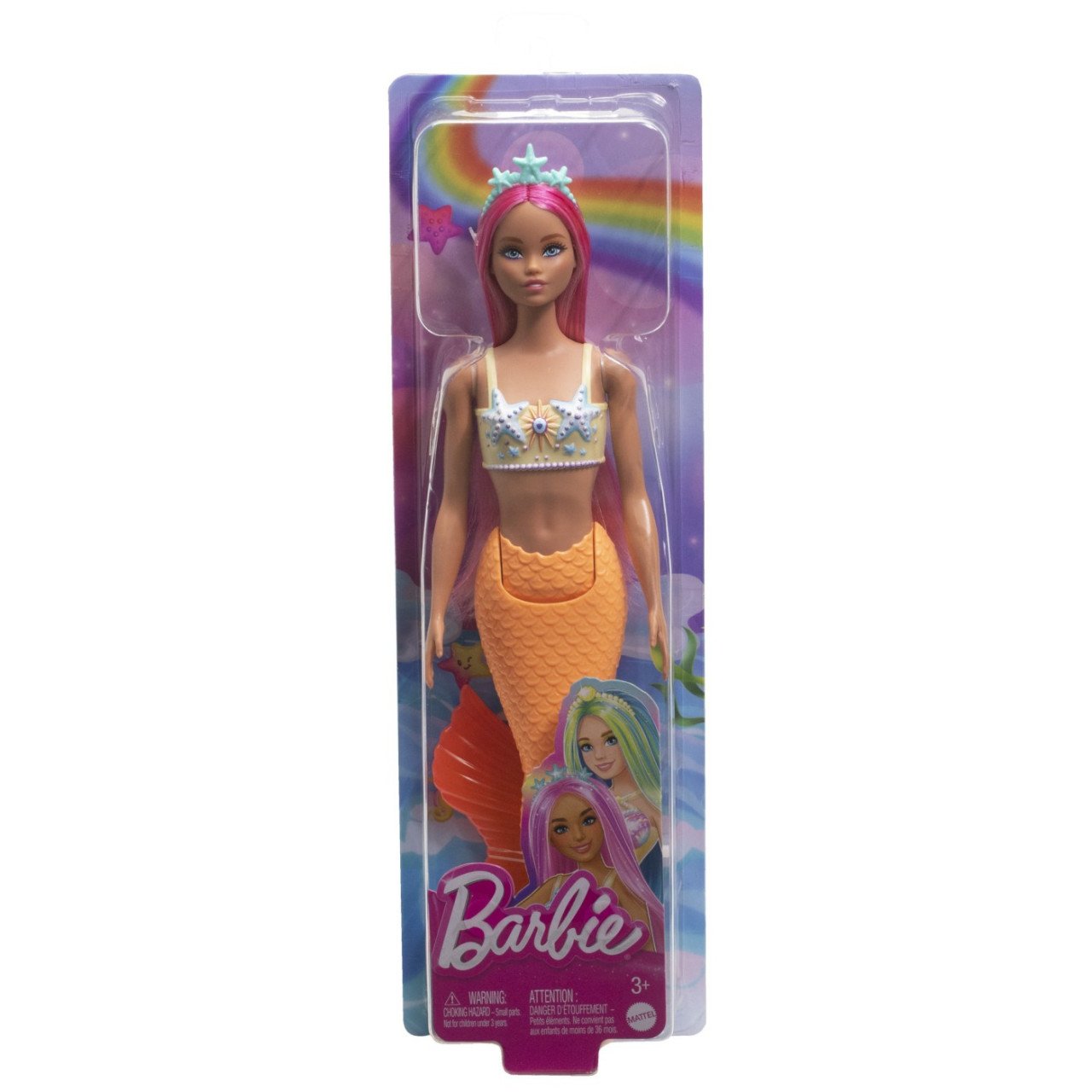 Barbie Dreamtropia Papusa Sirena Cu Parul Roz Si Coada Portocalie - 1 | YEO