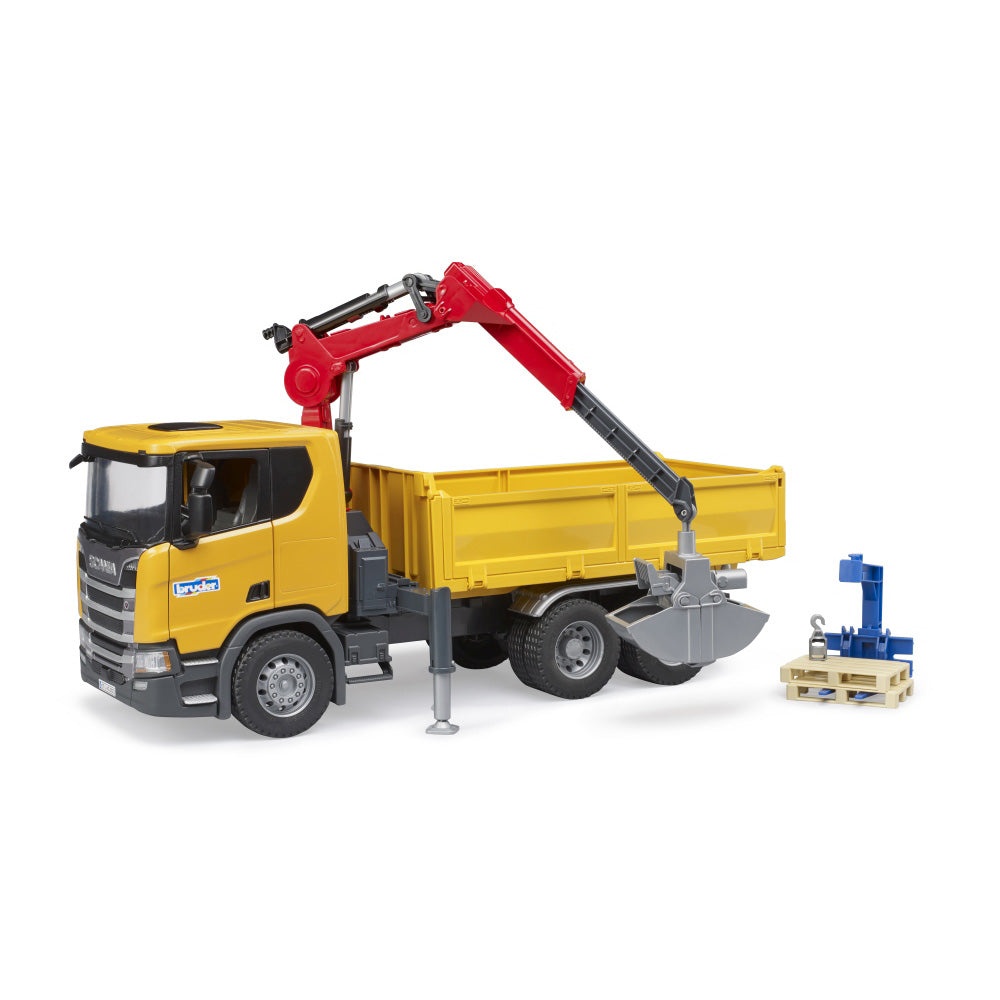 Bruder camion de constructii Scania Super 560R cu macara si 2 paleti - 1 | YEO