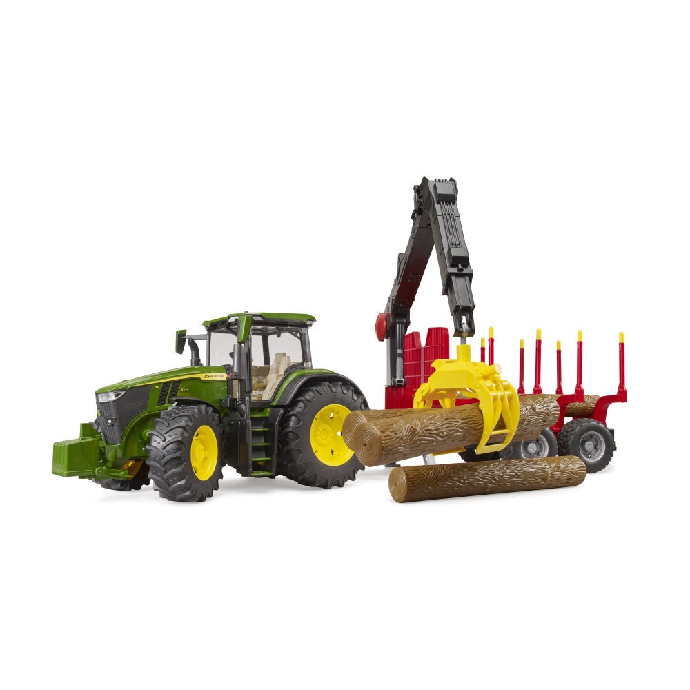 Bruder tractor John Deere 7R 350 cu remorca forestiera si 4 busteni - 3 | YEO
