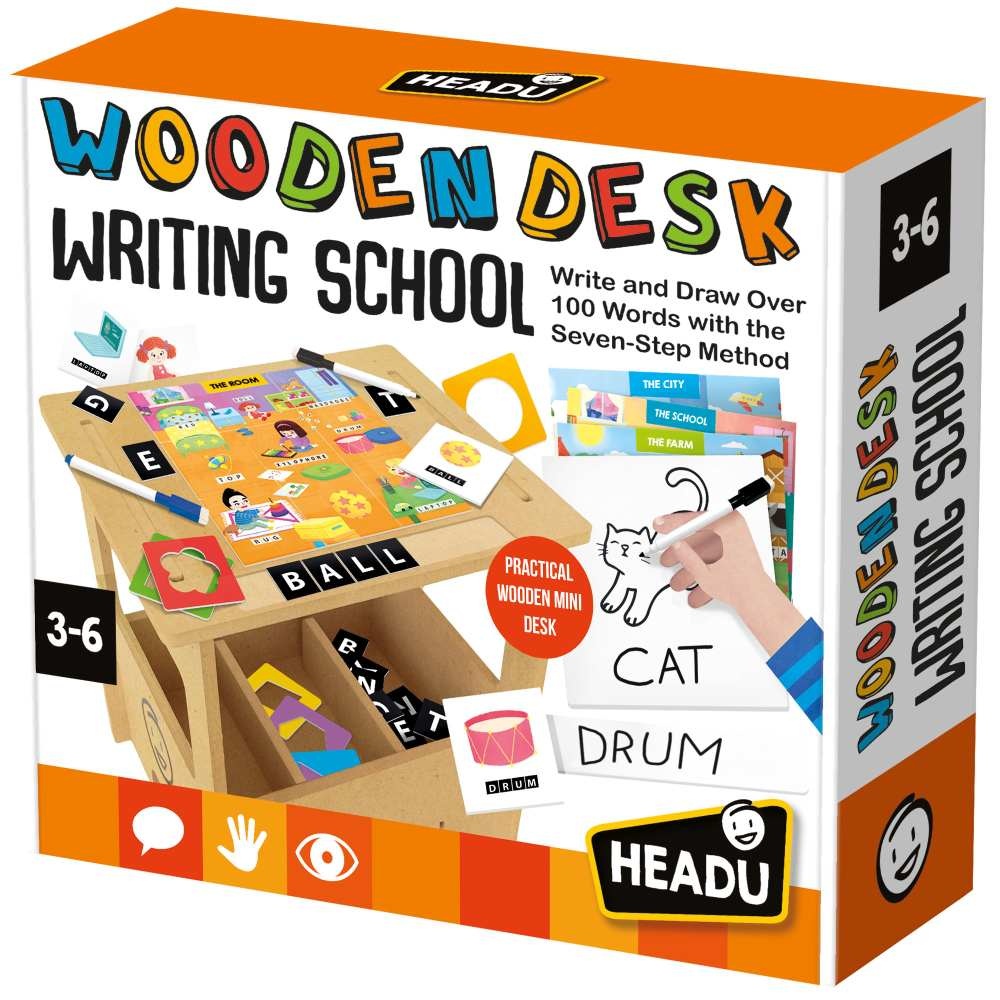 Headu - Birou din lemn cu diverse activitati educative de a scrie si desena 3-6 ani