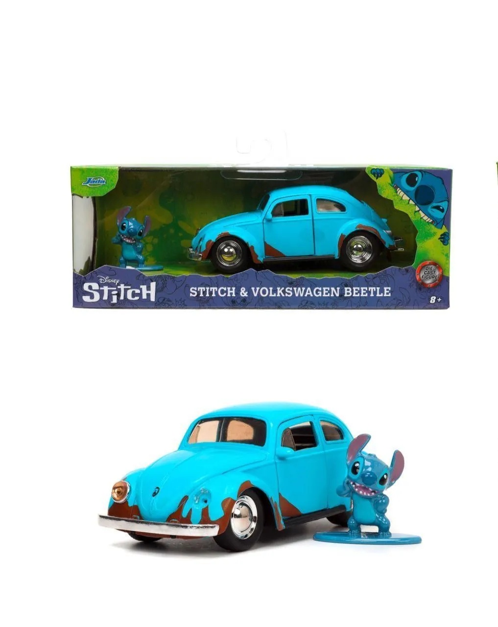 Jada Disney Stitch Set Figurina Stitch Si Masinuta Metalica Volkswagen Beetle Scara 1 La 32