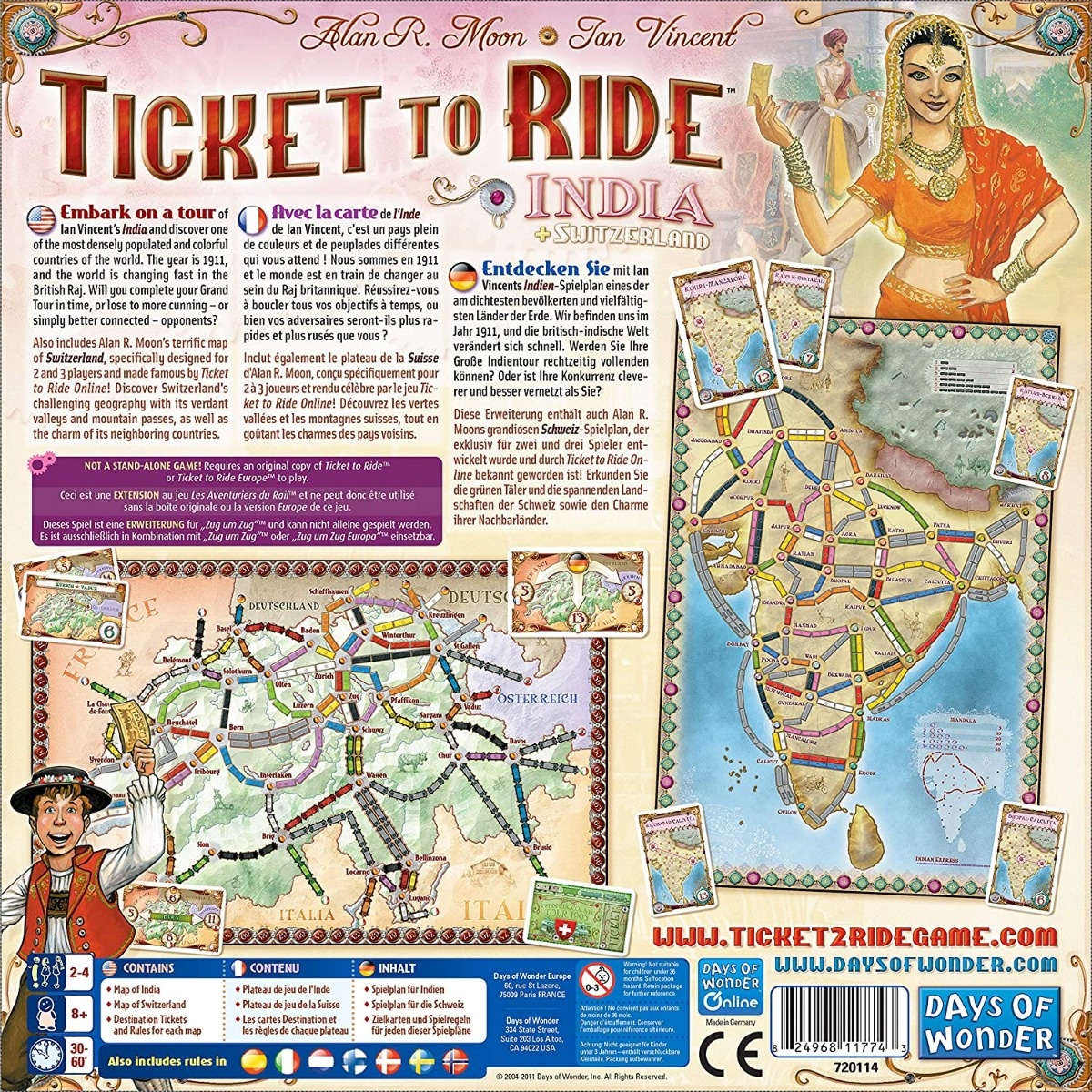 Joc de societate Ticket to Ride Map Collection India & Swiss, extensie, limba engleza - 1 | YEO