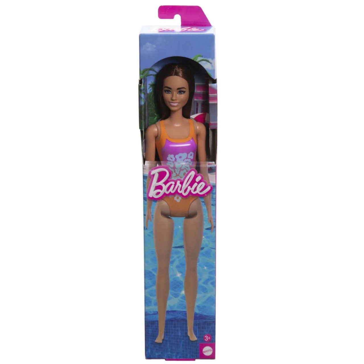 Papusa Barbie Bruneta Cu Costum De Baie Inflorat