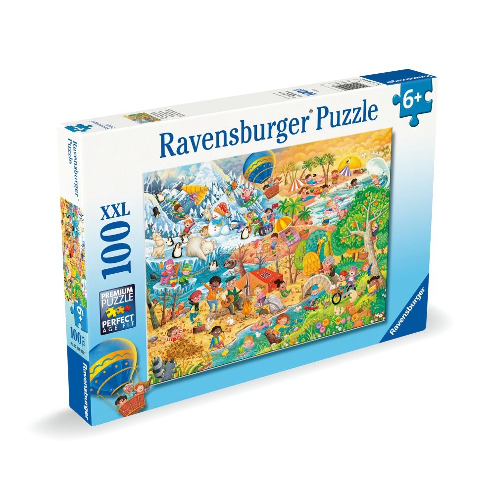 Ravensburger - Puzzle distractia copiilor in cele 4 anotimpuri 100 piese XXL - 1 | YEO