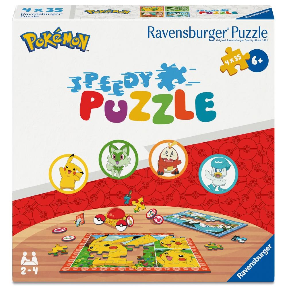 Ravensburger - Puzzle interactiv cu buton sonor pentru testarea rapiditatii Pokemon 4x35 piese
