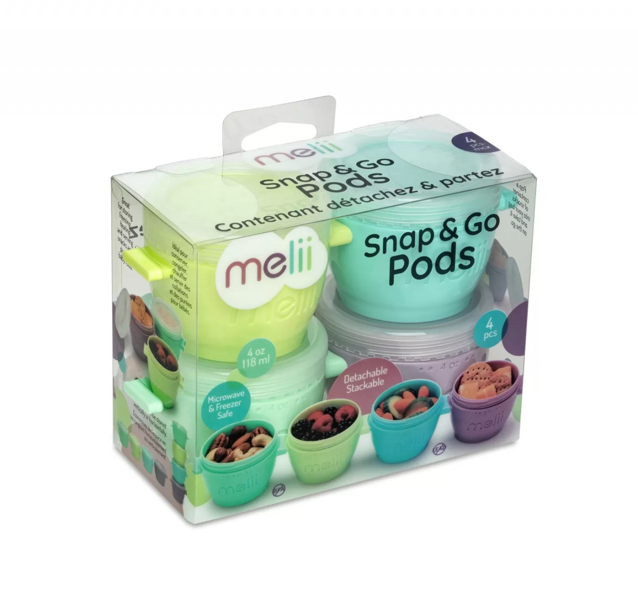 Set 4 Recipiente Silicon Snap&Go, Melii, 118 Ml