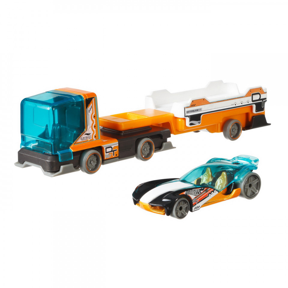 Set de joaca Hot Wheels, Camion transportator cu pista de lansare