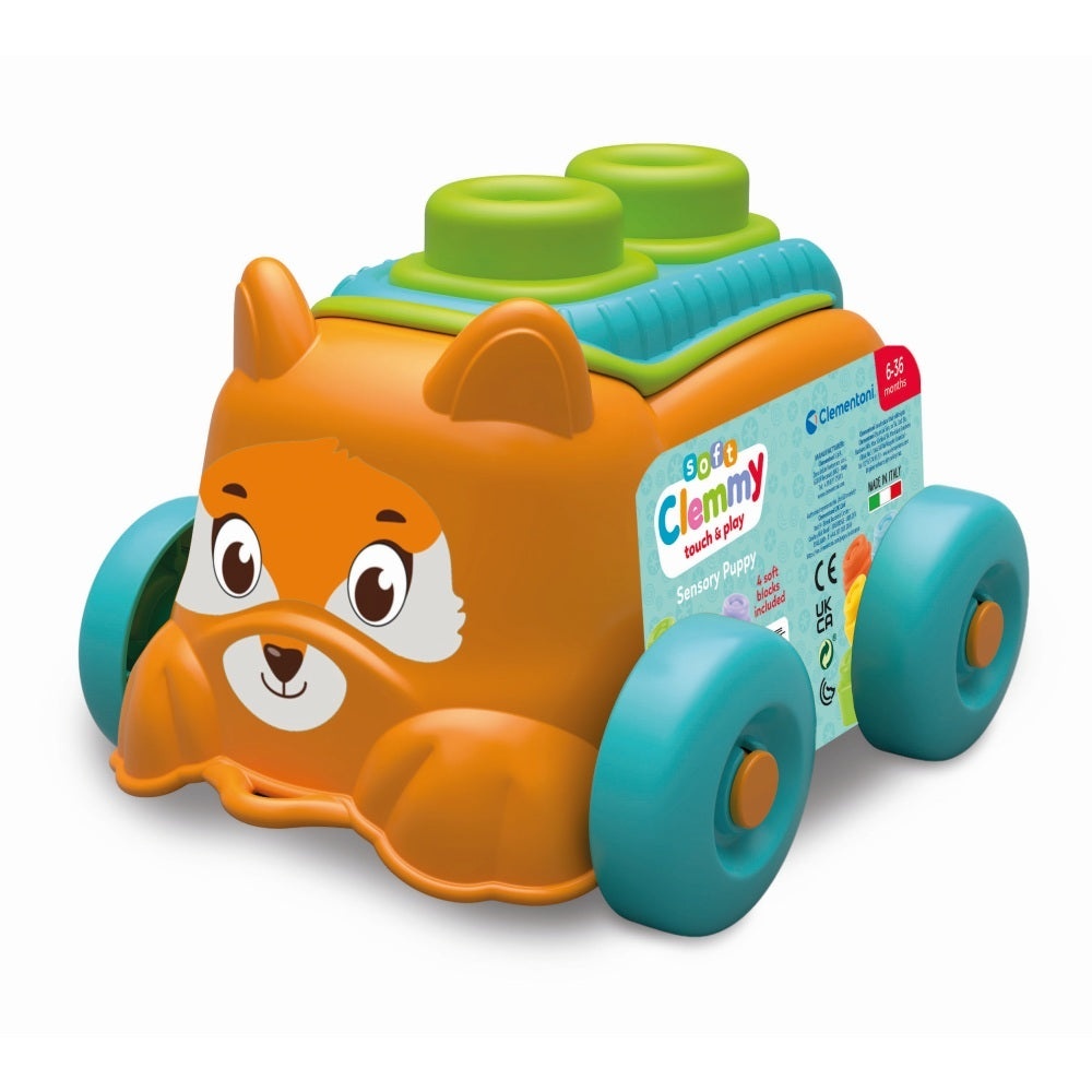 Clementoni - Jucarie educationala Soft Clemmy catel portocaliu cu cuburi moi - 1 | YEO