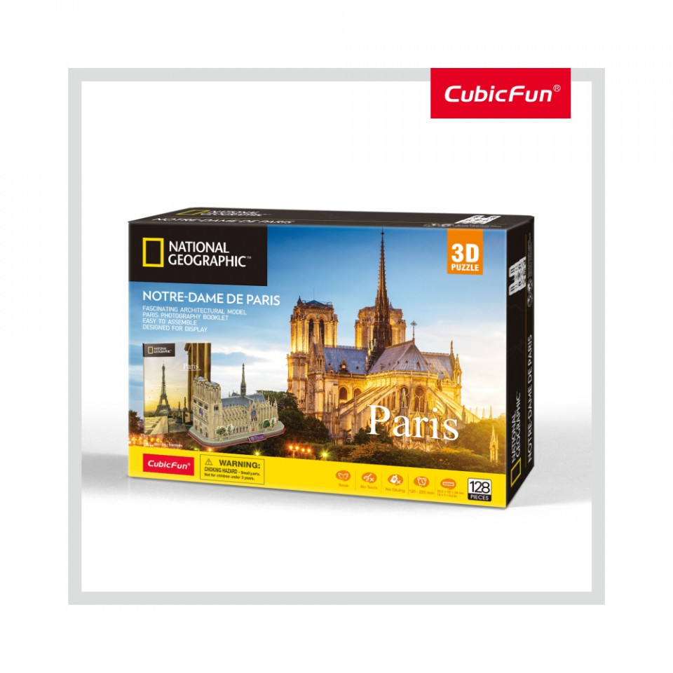 Cubic Fun - Puzzle 3D+Brosura-Notre Dame Paris 128 Piese - 1 | YEO