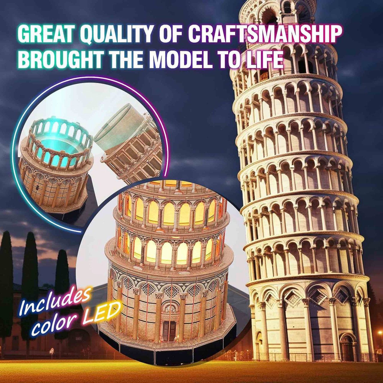 CUBICFUN - PUZZLE 3D TURNUL DIN PISA EDITIE LUMINOASA 42 PIESE - 2 | YEO