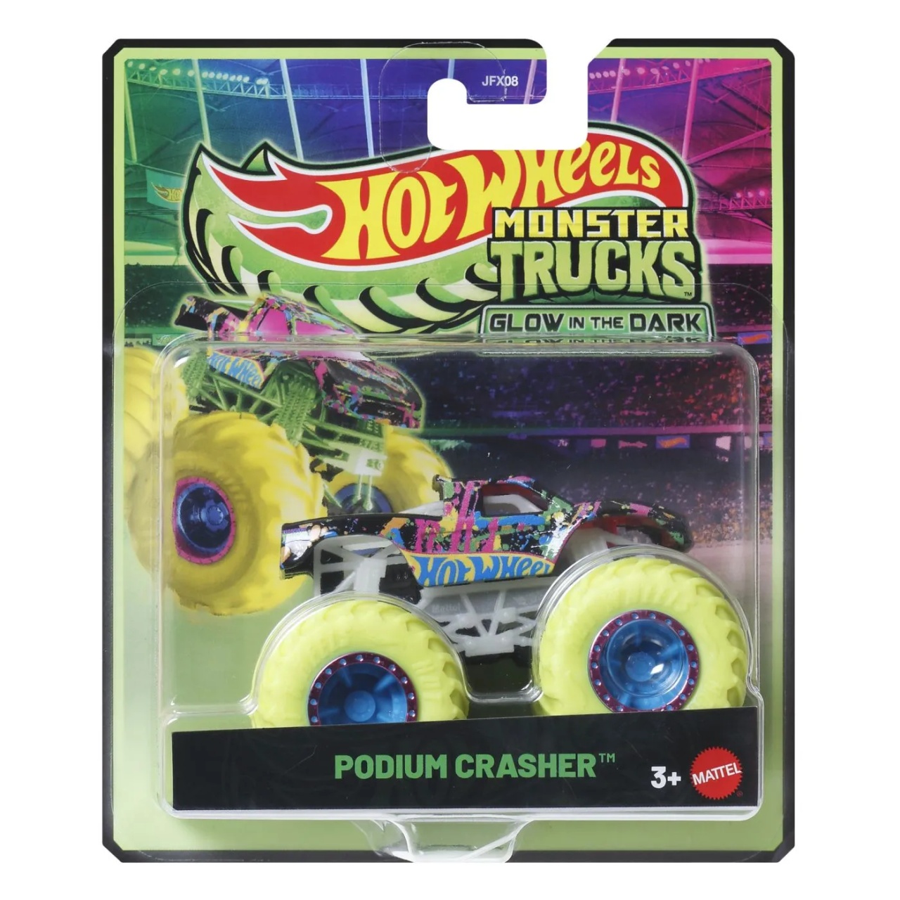 Hot Wheels Monster Truck Glow In The Dark Masinuta Podium Crasher Scara 1 La 64
