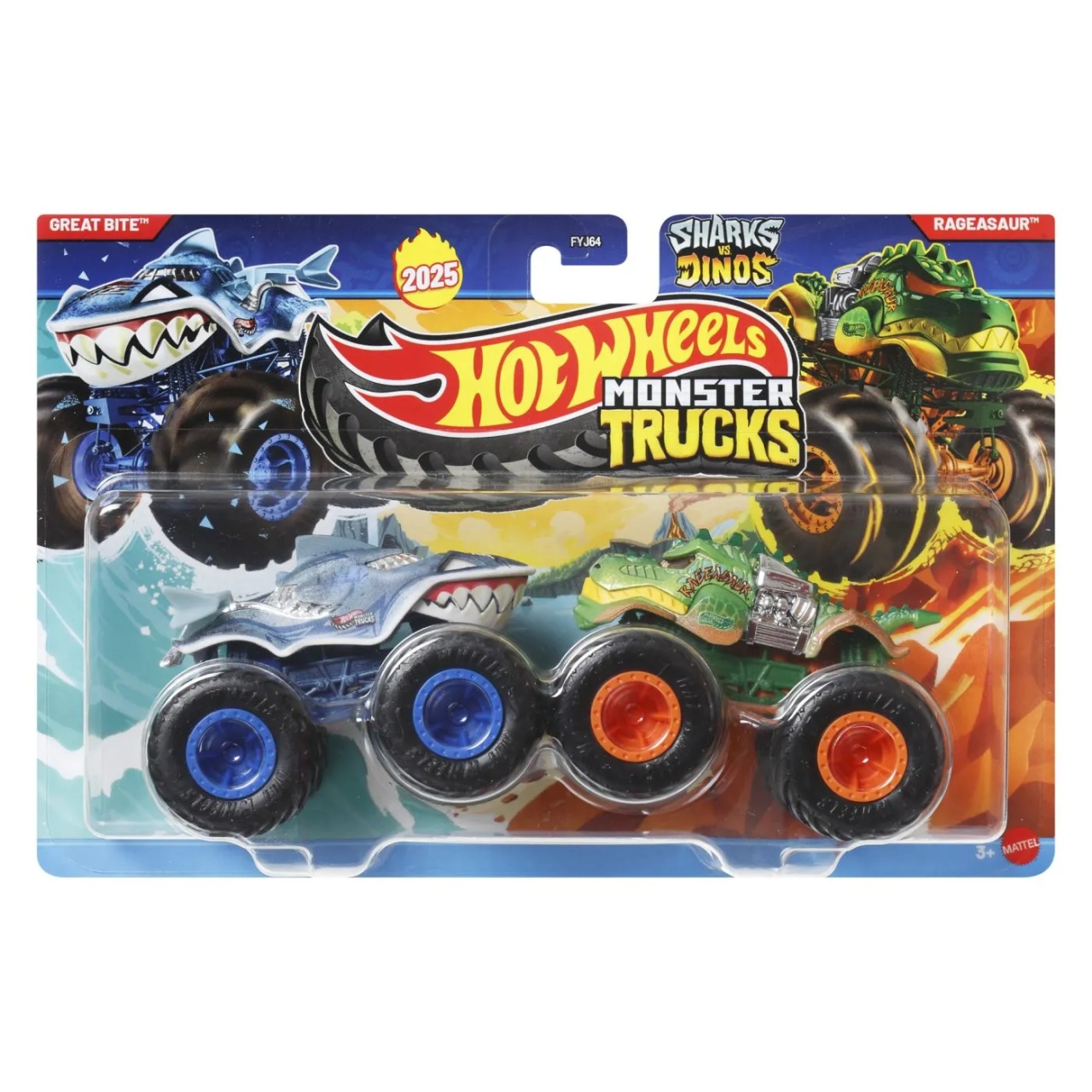 Hot Wheels Monster Truck Set 2 Masini Great Bite Si Rageasaur Scara 1 La 64