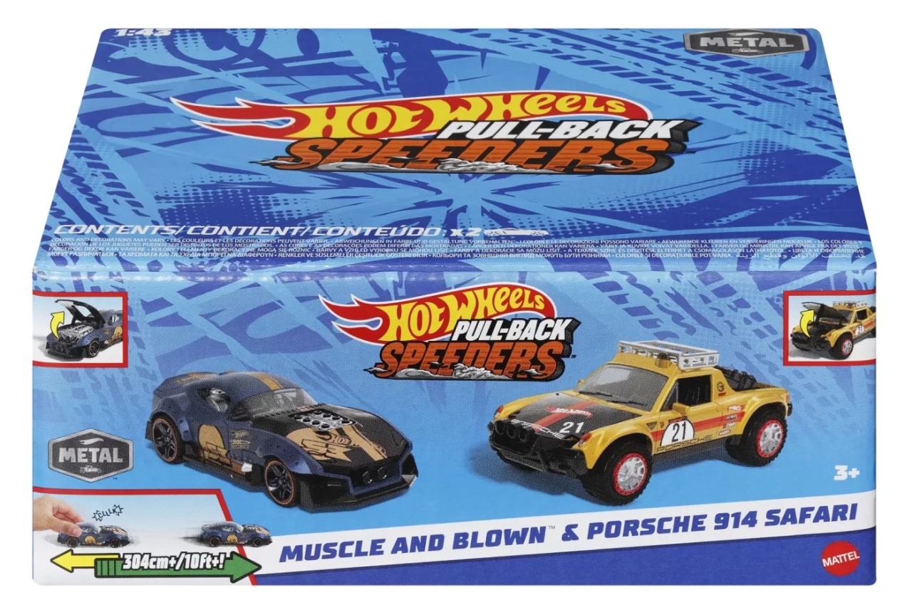 Hot Wheels Set 2 Masinute Metalice Pull Back Muscle And Blown Si Porsche 914 Safari 1:43