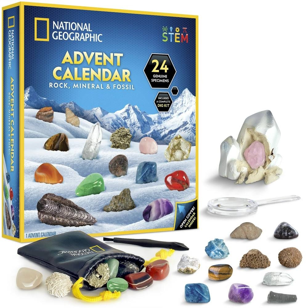 National Geographic - Set educativ Calendar de Craciun descopera roci si pietre pretioase cu 24 de surprize