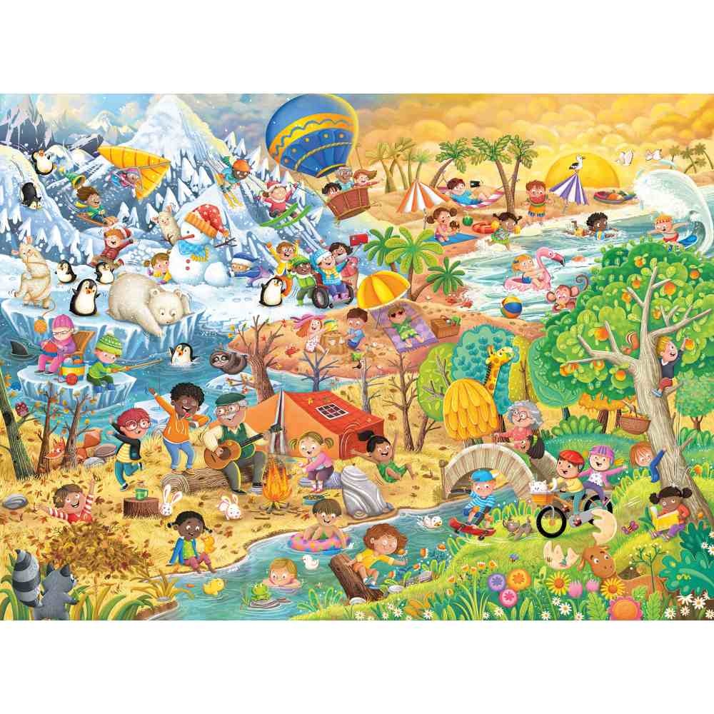 Ravensburger - Puzzle distractia copiilor in cele 4 anotimpuri 100 piese XXL - 2 | YEO