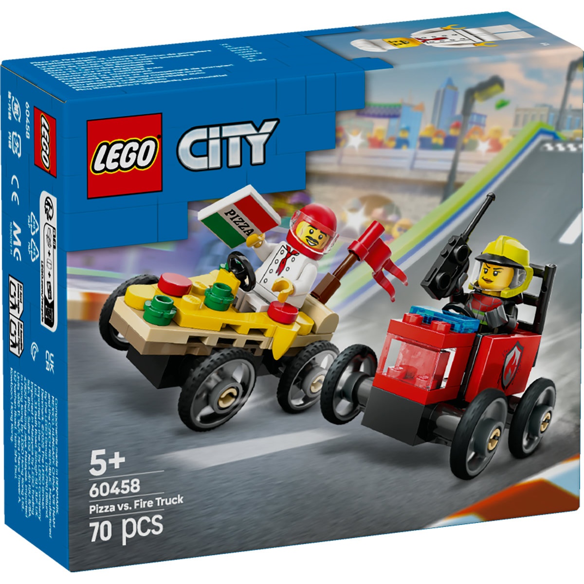 Set LEGO City - Pachet de curse Furgoneta de pizza vs. camion de pompieri (60458)