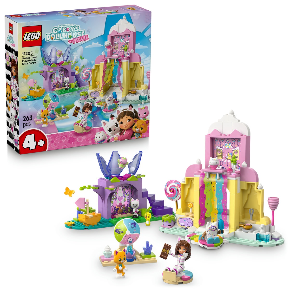 Set LEGO Gabby s Dollhouse - Muntele de dulciuri si gradina Miau-Zânei (11205)