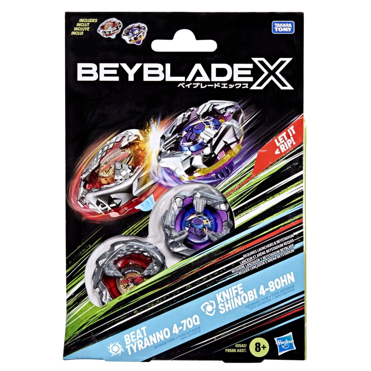 Beyblade X Pachet Duo Beat Tyranno 4-70Q Si Knife Shinobi 4-80Hn