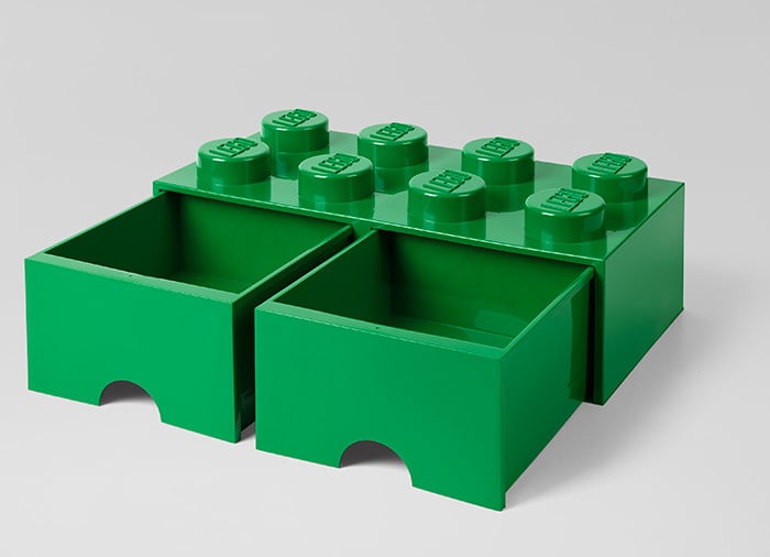 Cutie depozitare LEGO 2x4 cu sertare, verde - 1 | YEO