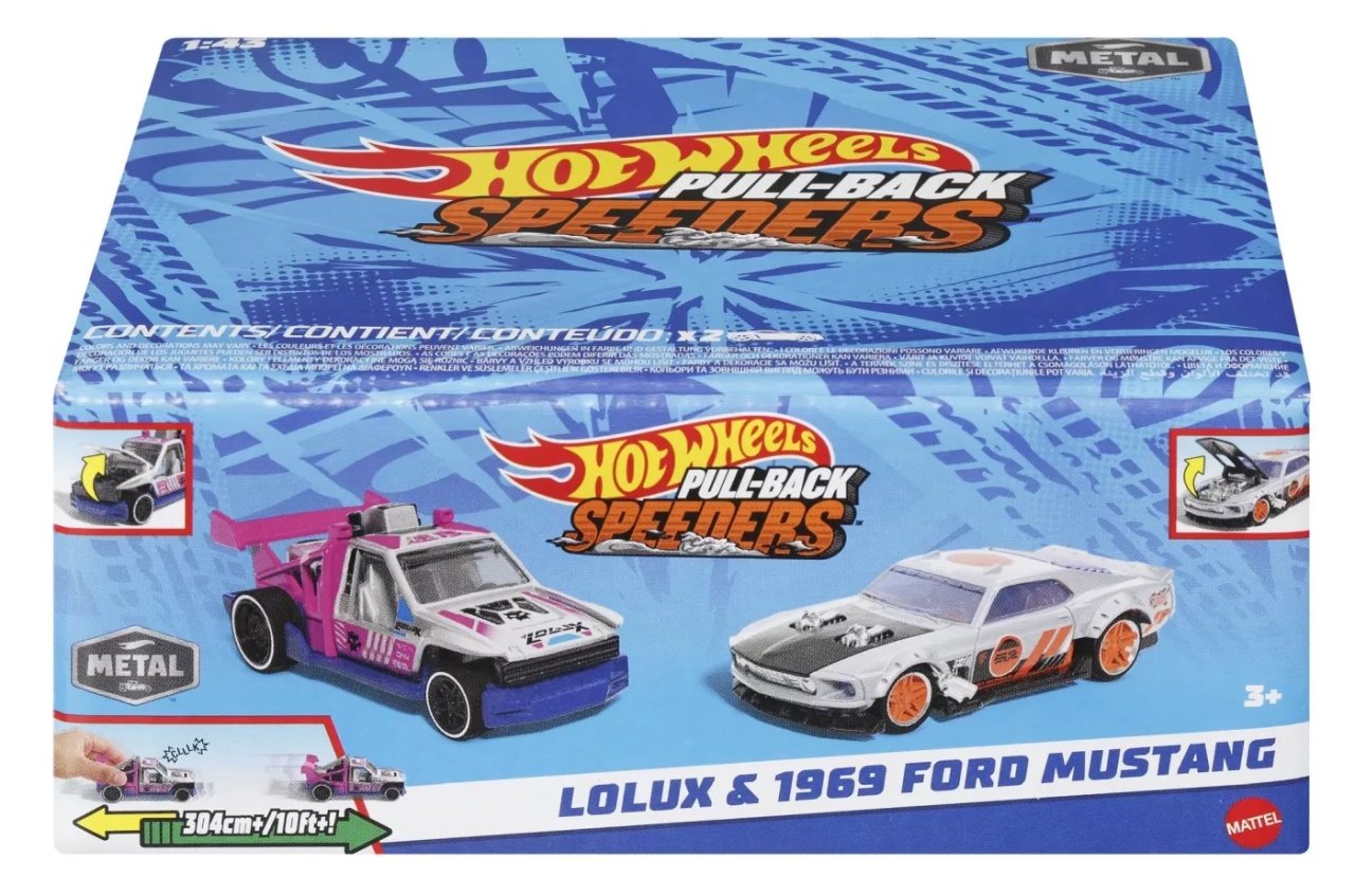 Hot Wheels Set 2 Masinute Metalice Pull Back Lolux Si 1969 Ford Mustang 1:43