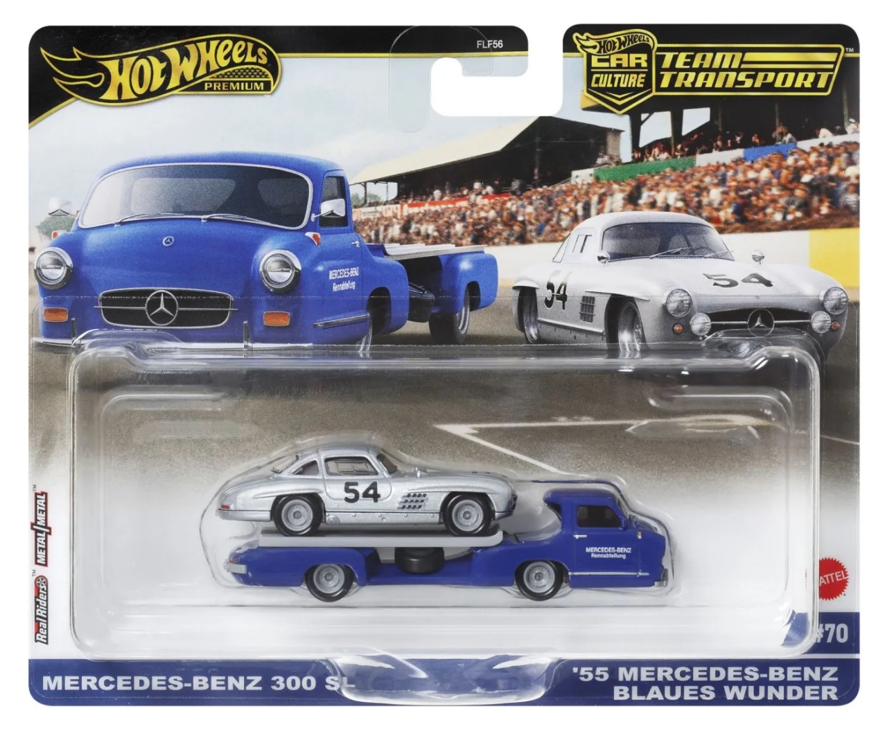 Hot Wheels Transportator Mercedes-Benz 55 Blaues Wunder Cu Masinuta Mercedes-Benz 300 Sl Scara 1:64