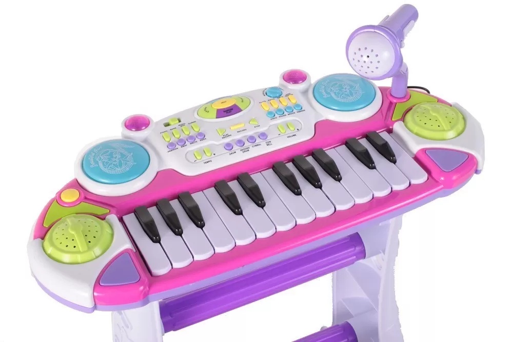 Instrument Muzical Pianina Electronica Malplay Cu Scaun Si Microfon 45 Cm Inaltime Roz - 1 | YEO