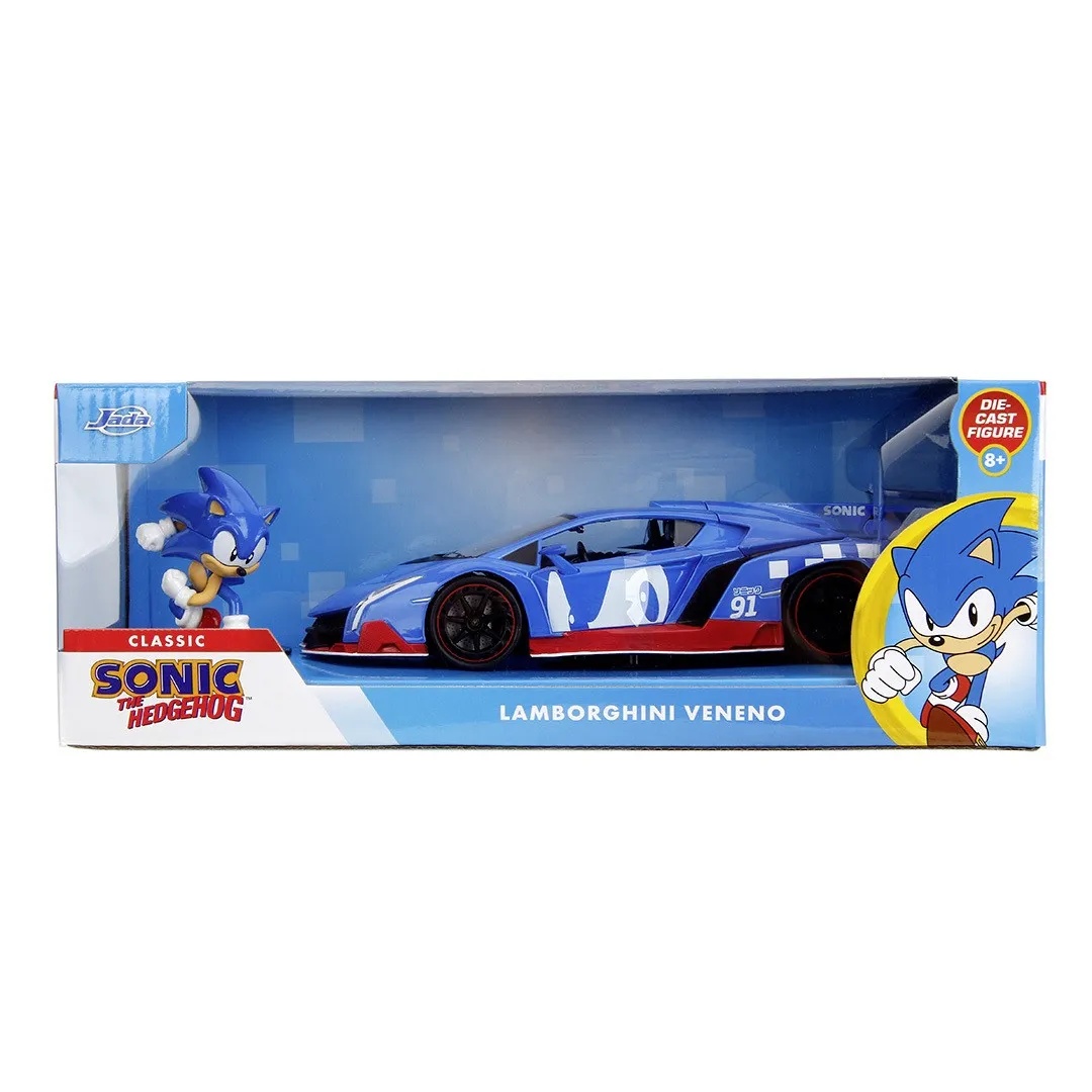 Jada Set Figurina Ariciul Sonic Si Masinuta Metalica Sonic Lamborghini Veneno Scara 1 La 24