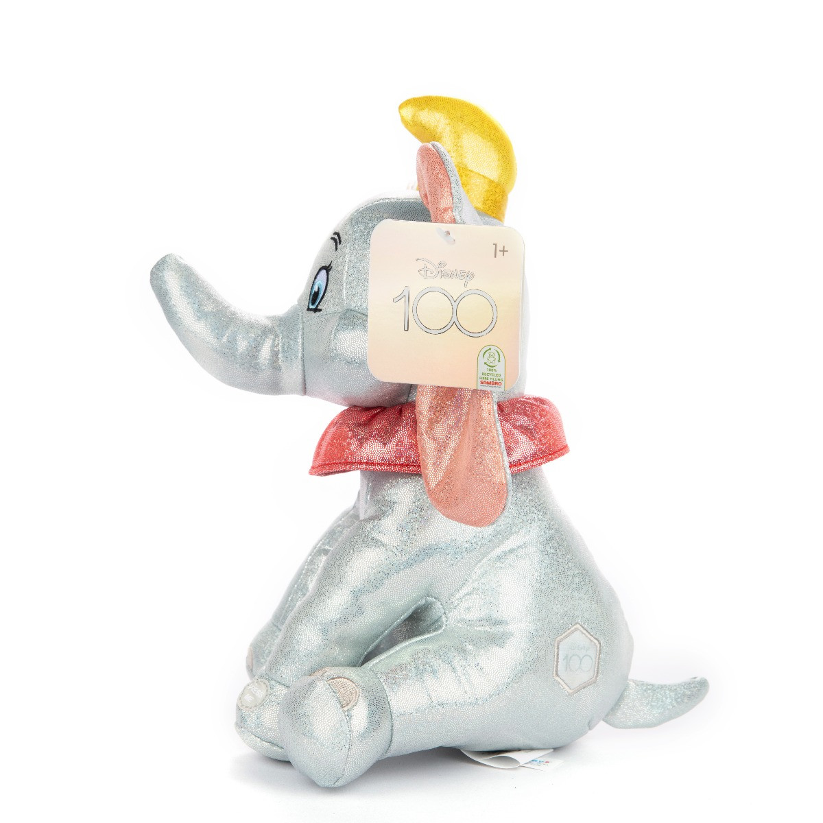 Jucarie de plus cu sclipici si sunete, Dumbo, Colectia Disney 100, 28 cm - 1 | YEO