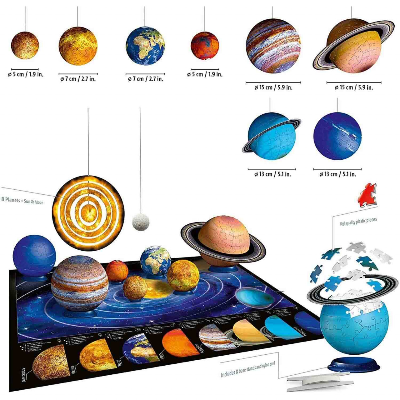 Puzzle 3D Sistemul Solar, 27/54/72/108 Piese - 1 | YEO