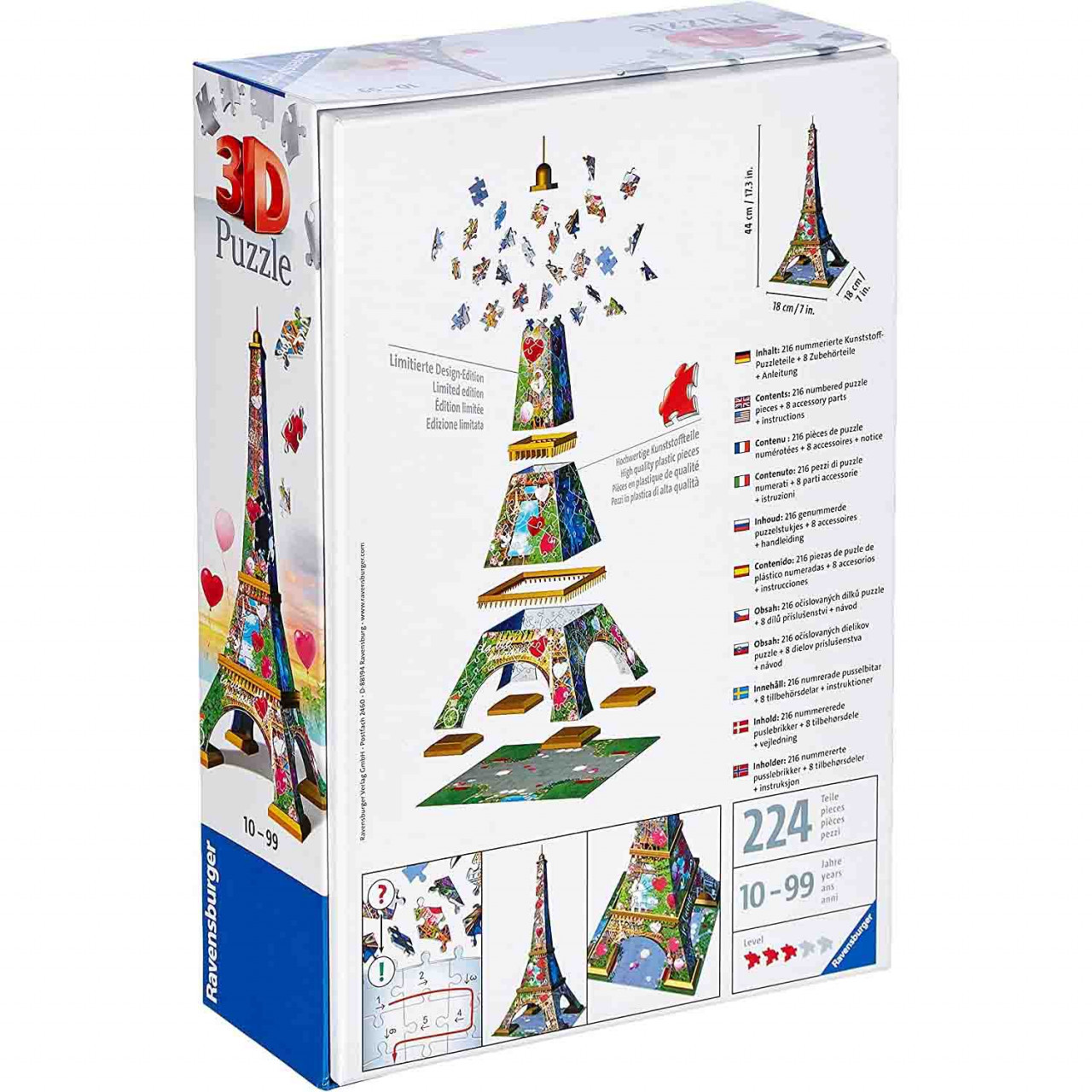 Puzzle 3D Turnul Eiffel Cu Inimioare, 216 Piese - 2 | YEO