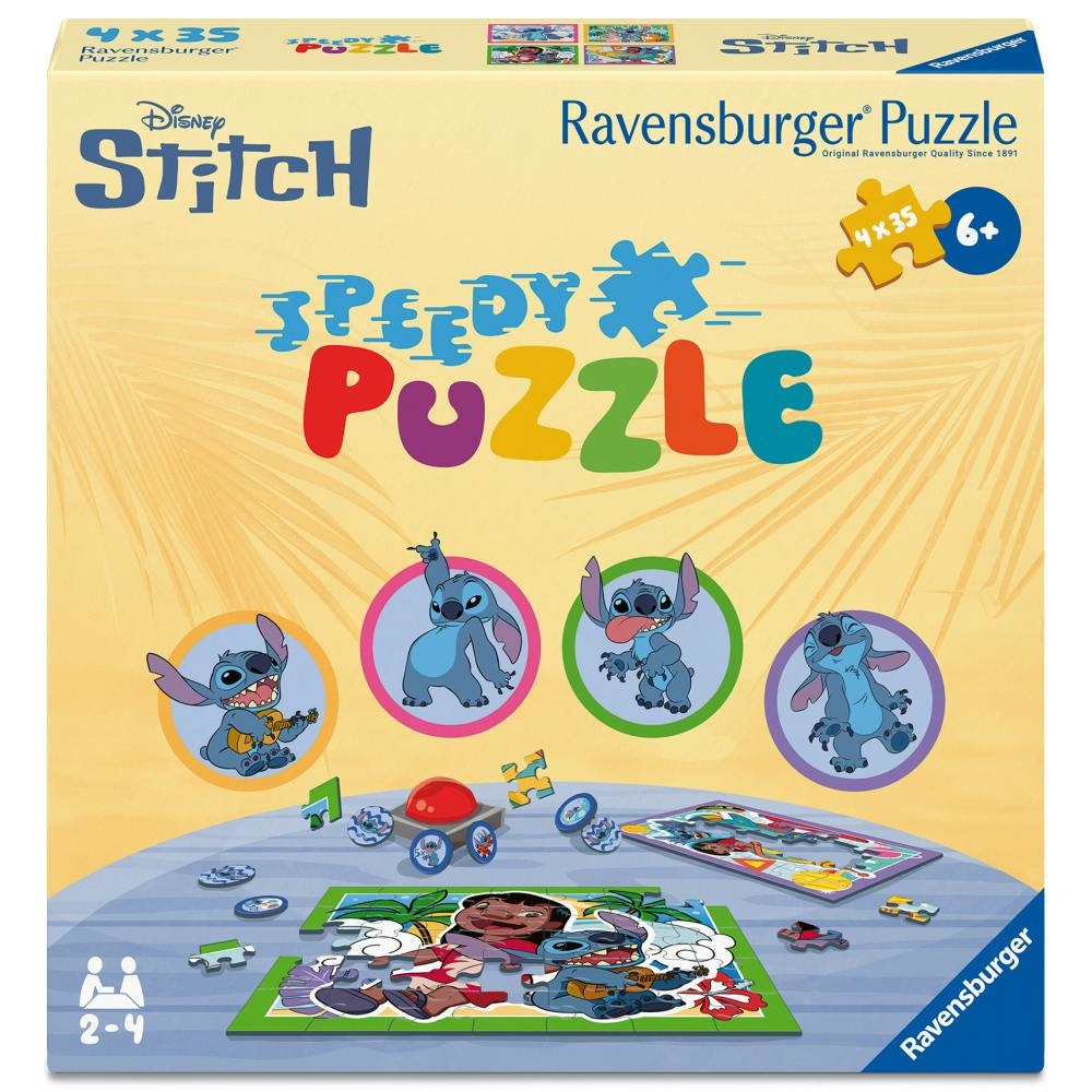 Ravensburger - Puzzle interactiv cu buton sonor pentru testarea rapiditatii Disney Stitch 4x35 piese