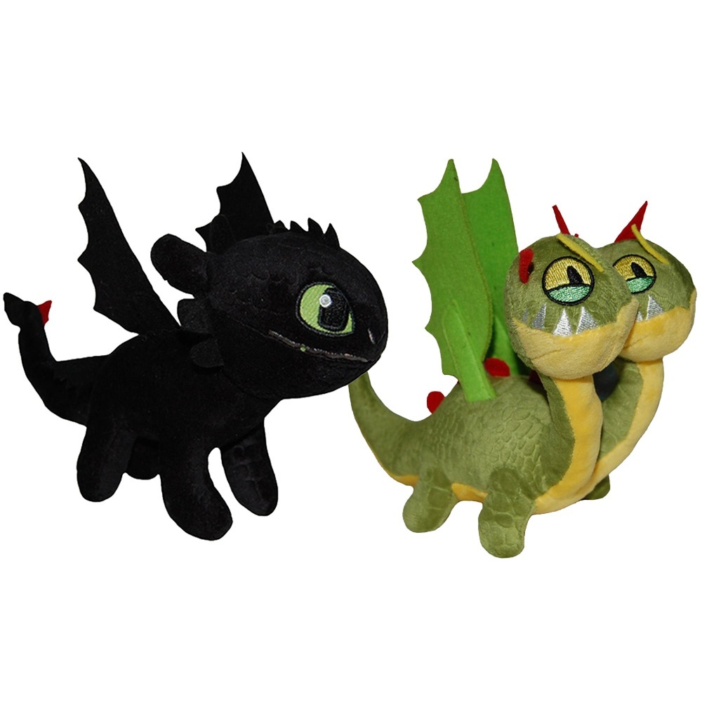 Set 2 jucarii din plus Toothless negru, 25 cm si Zippleback, 20 cm