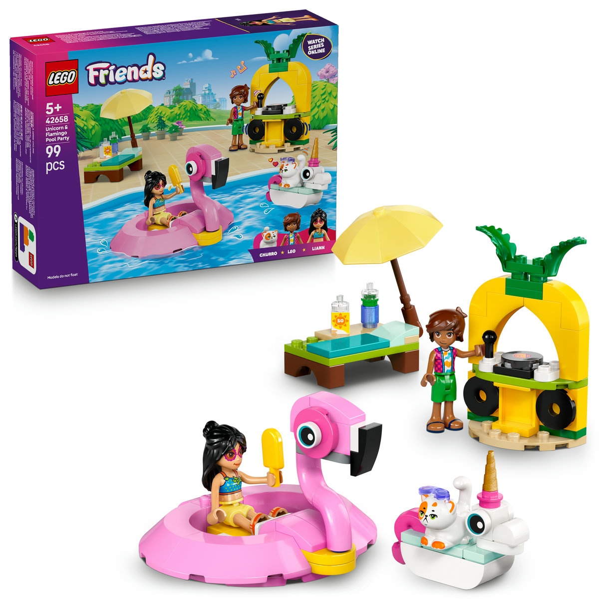Set LEGO Friends - Petrecere la piscină cu unicornul şi flamingo (42658)