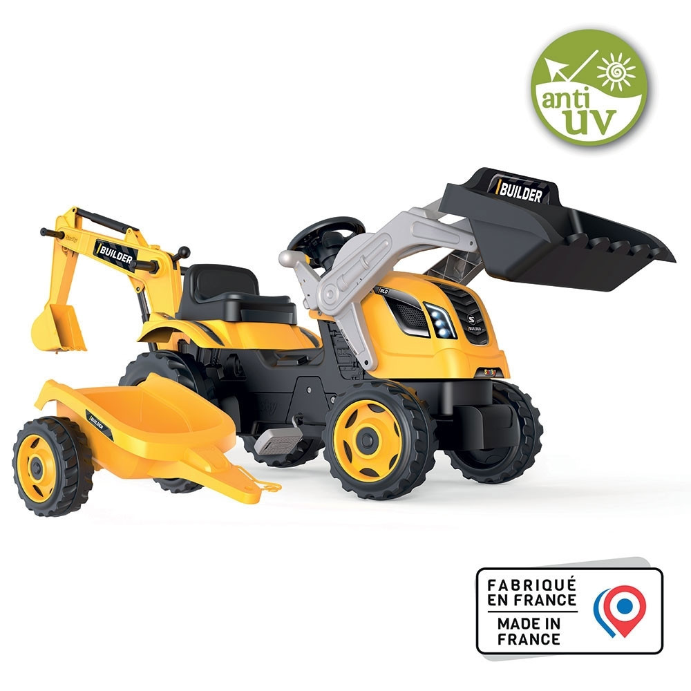 Tractor cu pedale si remorca Smoby Builder Max galben - 2 | YEO