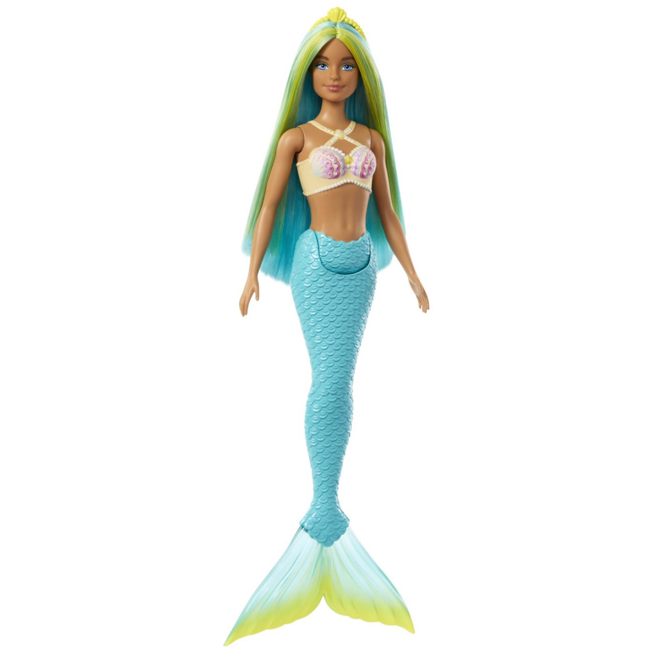 Barbie Dreamtropia Papusa Sirena Cu Corest Galben Si Coada Portocalie